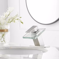 Waterfall Single Hole Glass Spout Bathroom Faucet Nickel - buyfaucet.com