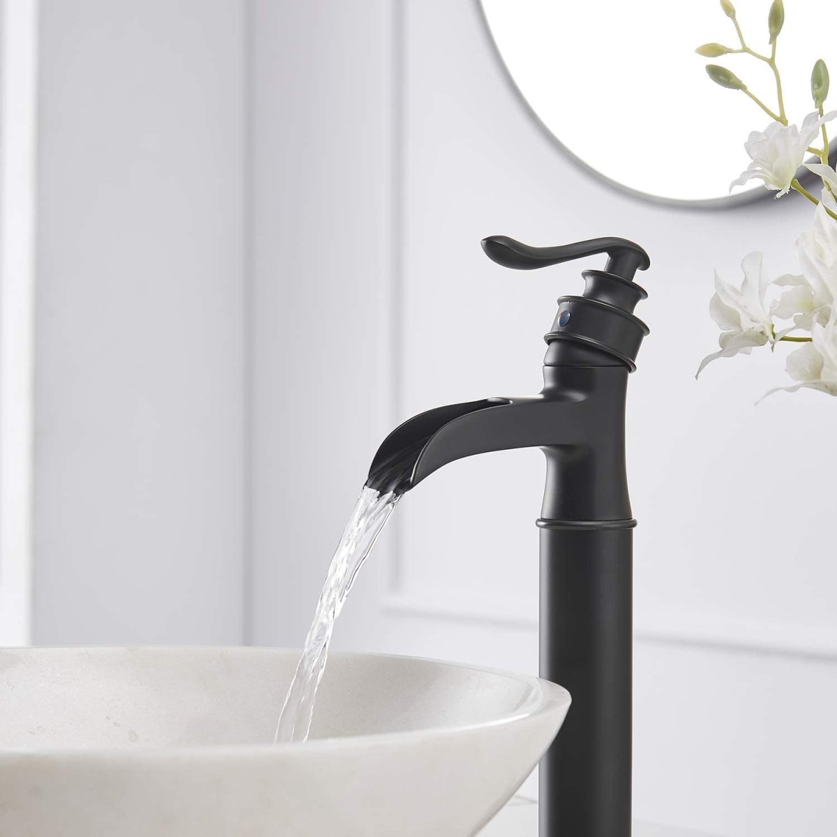 Waterfall Single Hole Single-Handle Bathroom Faucet Black-1 - buyfaucet.com