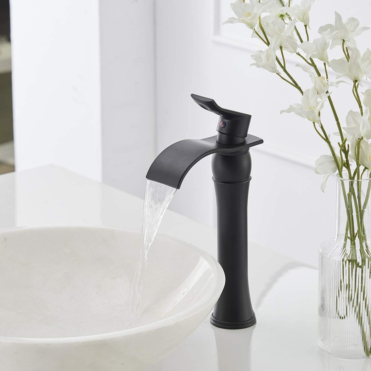 Waterfall Single Hole Single-Handle Bathroom Faucet Black-1 - buyfaucet.com