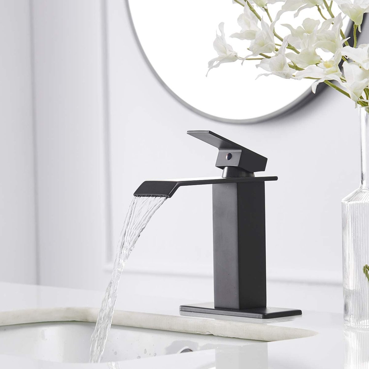 Waterfall Single Hole Single-Handle Bathroom Faucet Black-1 - buyfaucet.com