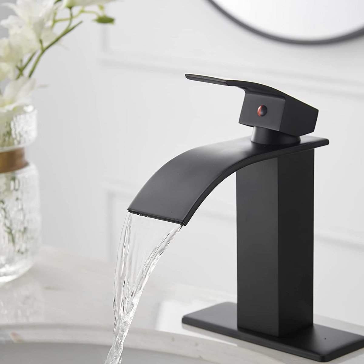 Waterfall Single Hole Single-Handle Bathroom Faucet Black-1 - buyfaucet.com