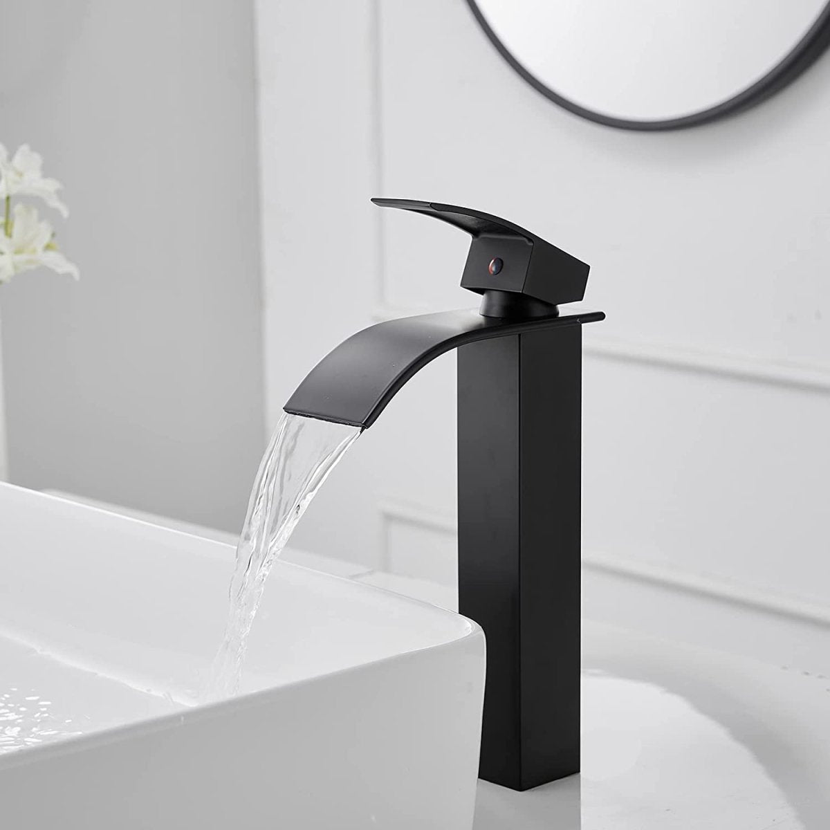 Waterfall Single Hole Single Handle Bathroom Faucet Black-1 - buyfaucet.com