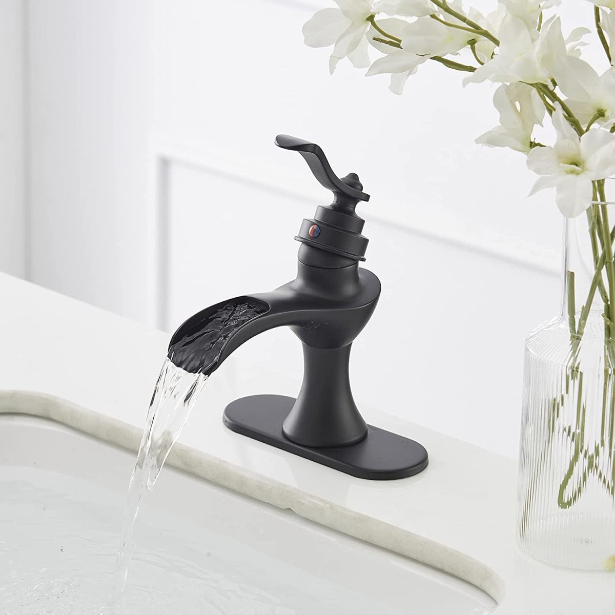 Waterfall Single Hole Single-Handle Bathroom Faucet Black-1 - buyfaucet.com