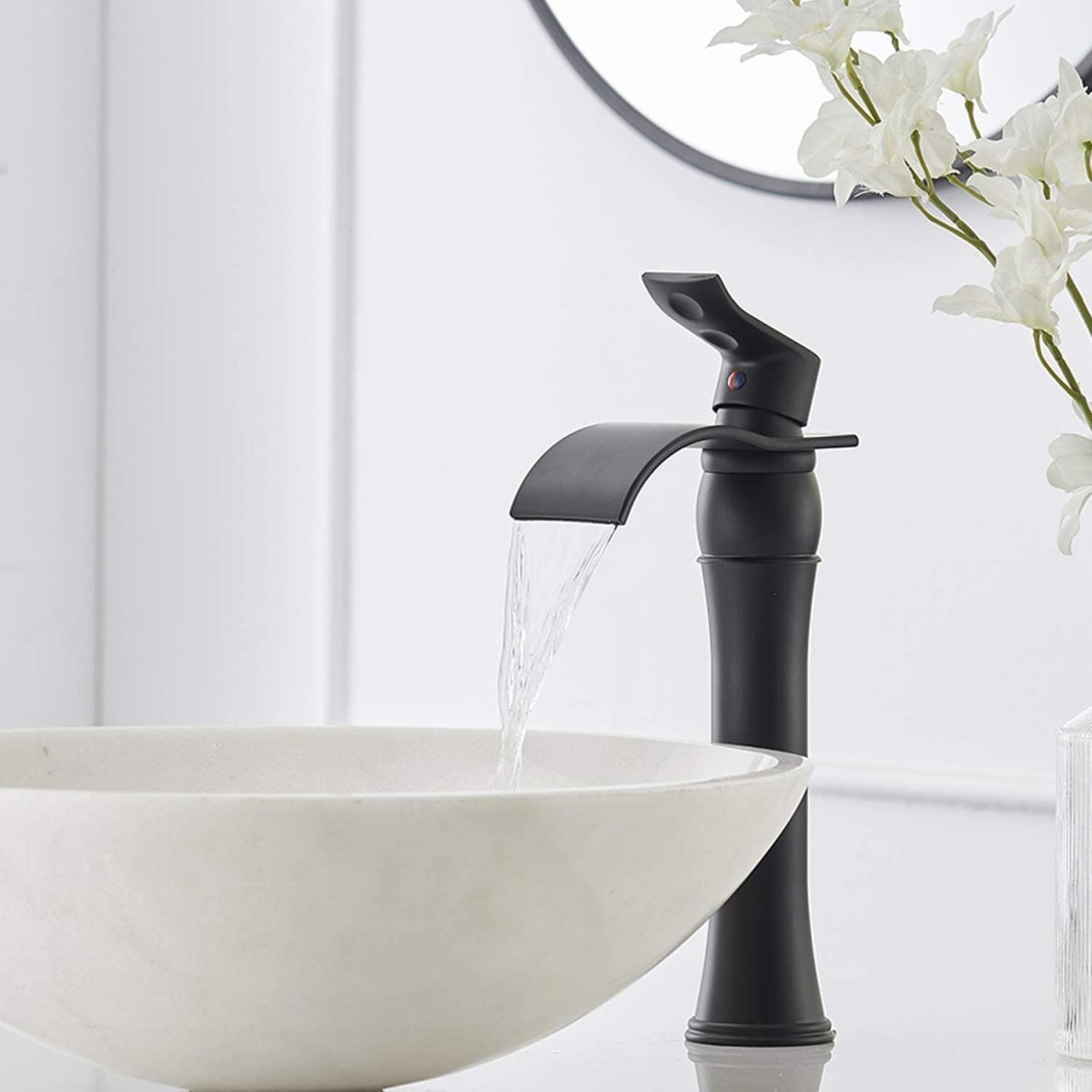 Waterfall Single Hole Single-Handle Bathroom Faucet Black-1 - buyfaucet.com