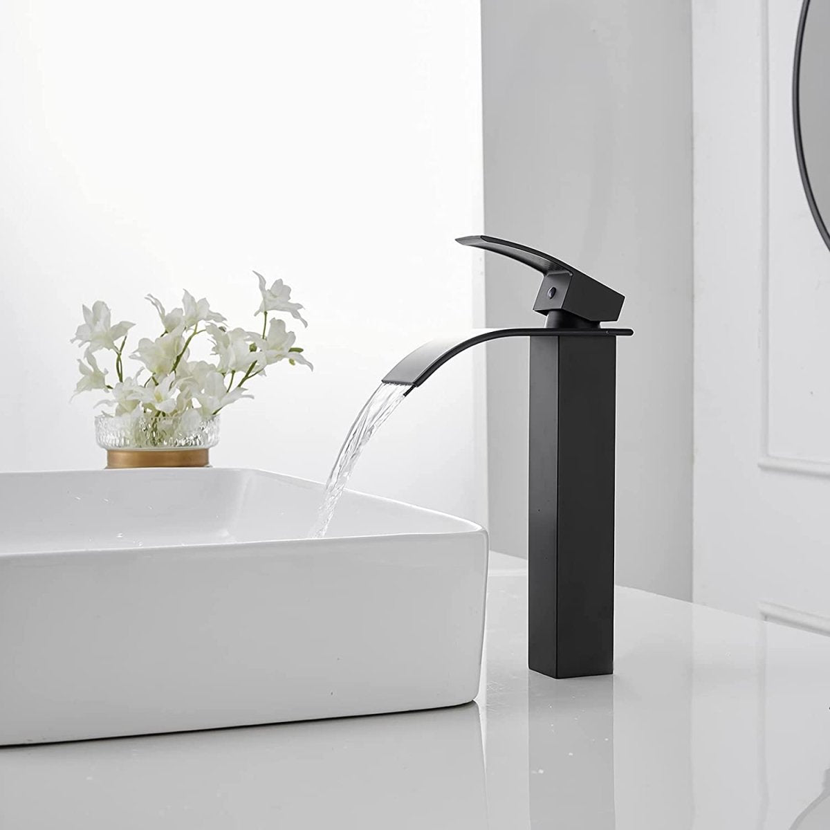 Waterfall Single Hole Single Handle Bathroom Faucet Black-1 - buyfaucet.com