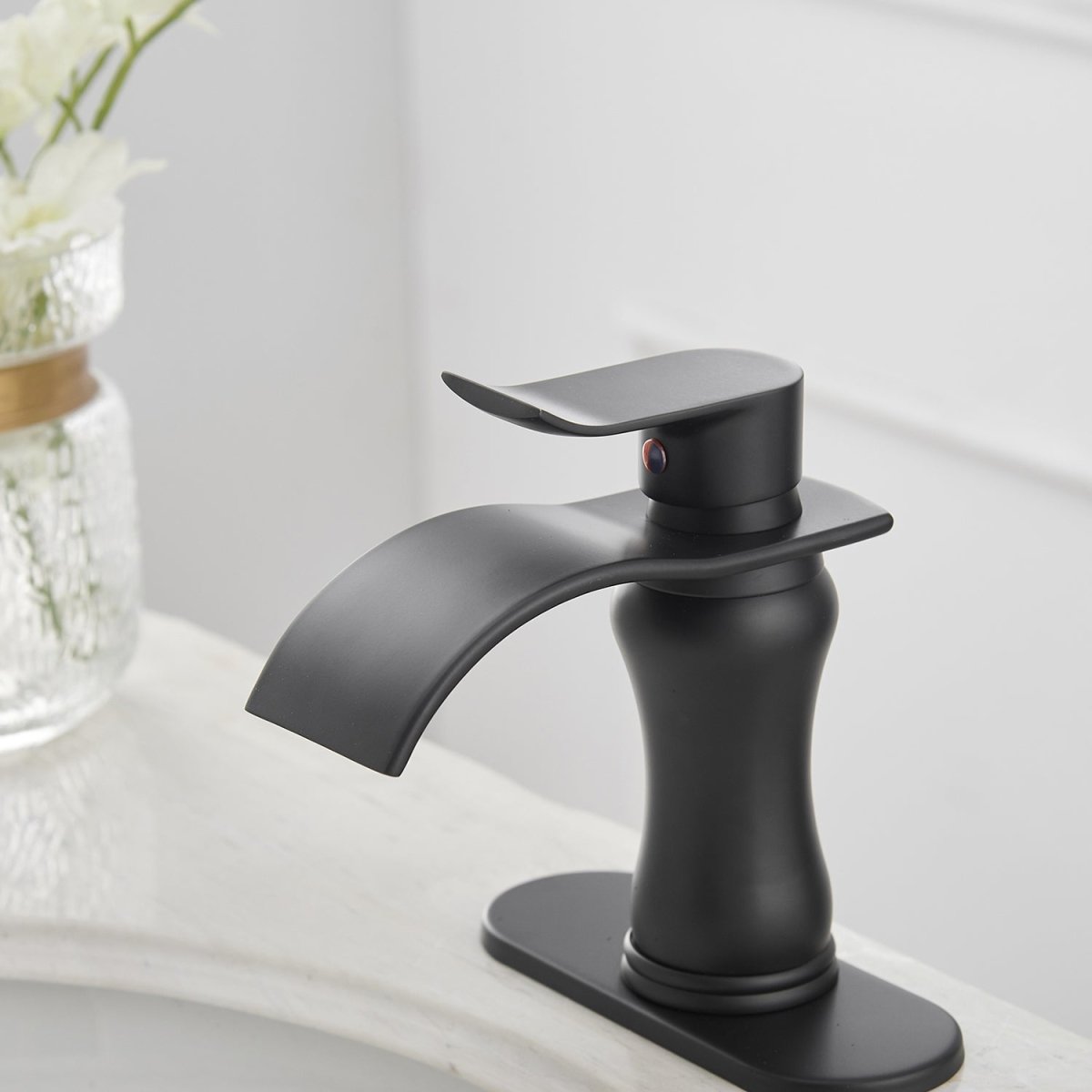 Waterfall Single Hole Single-Handle Bathroom Faucet Black-1 - buyfaucet.com