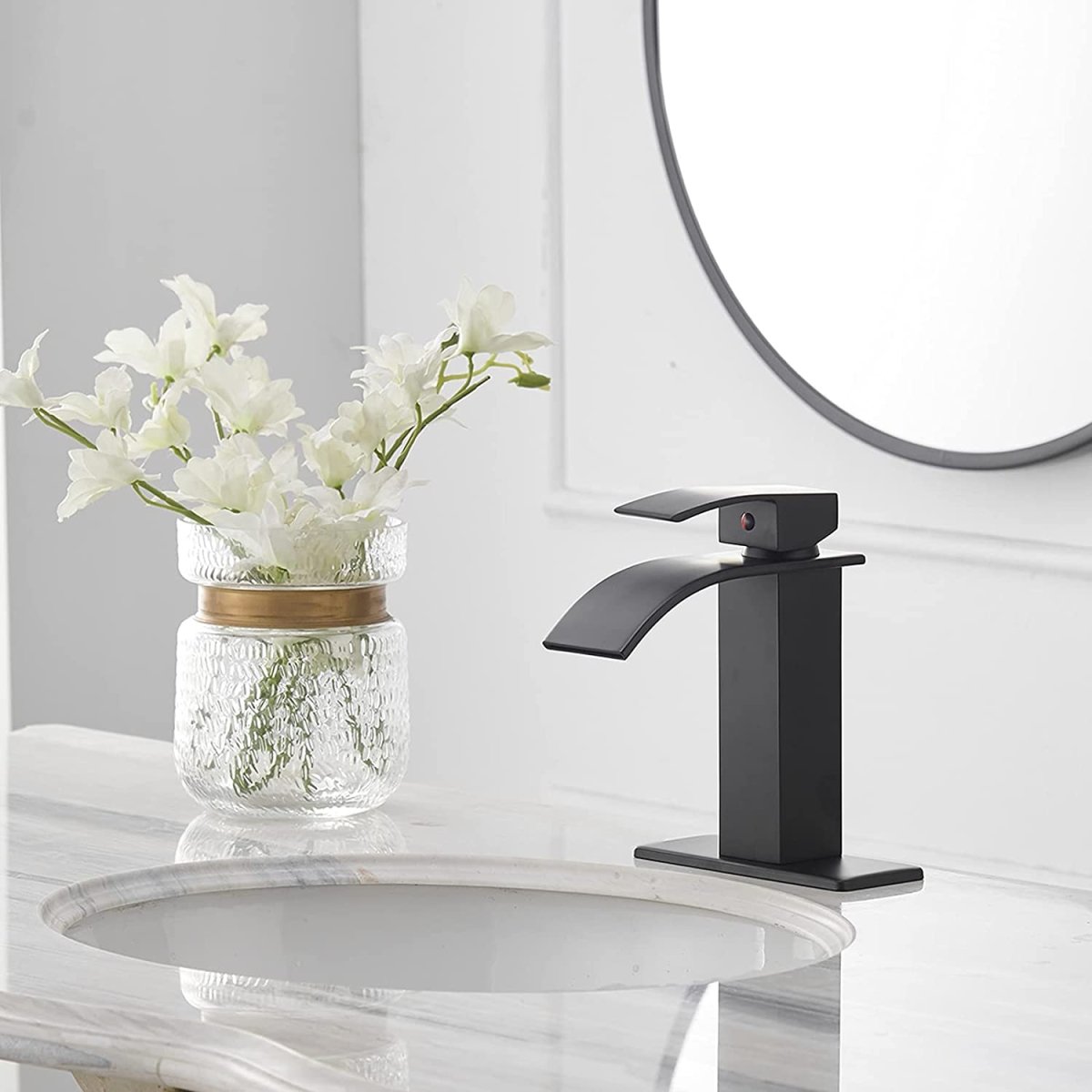 Waterfall Single Hole Single-Handle Bathroom Faucet Black-1 - buyfaucet.com