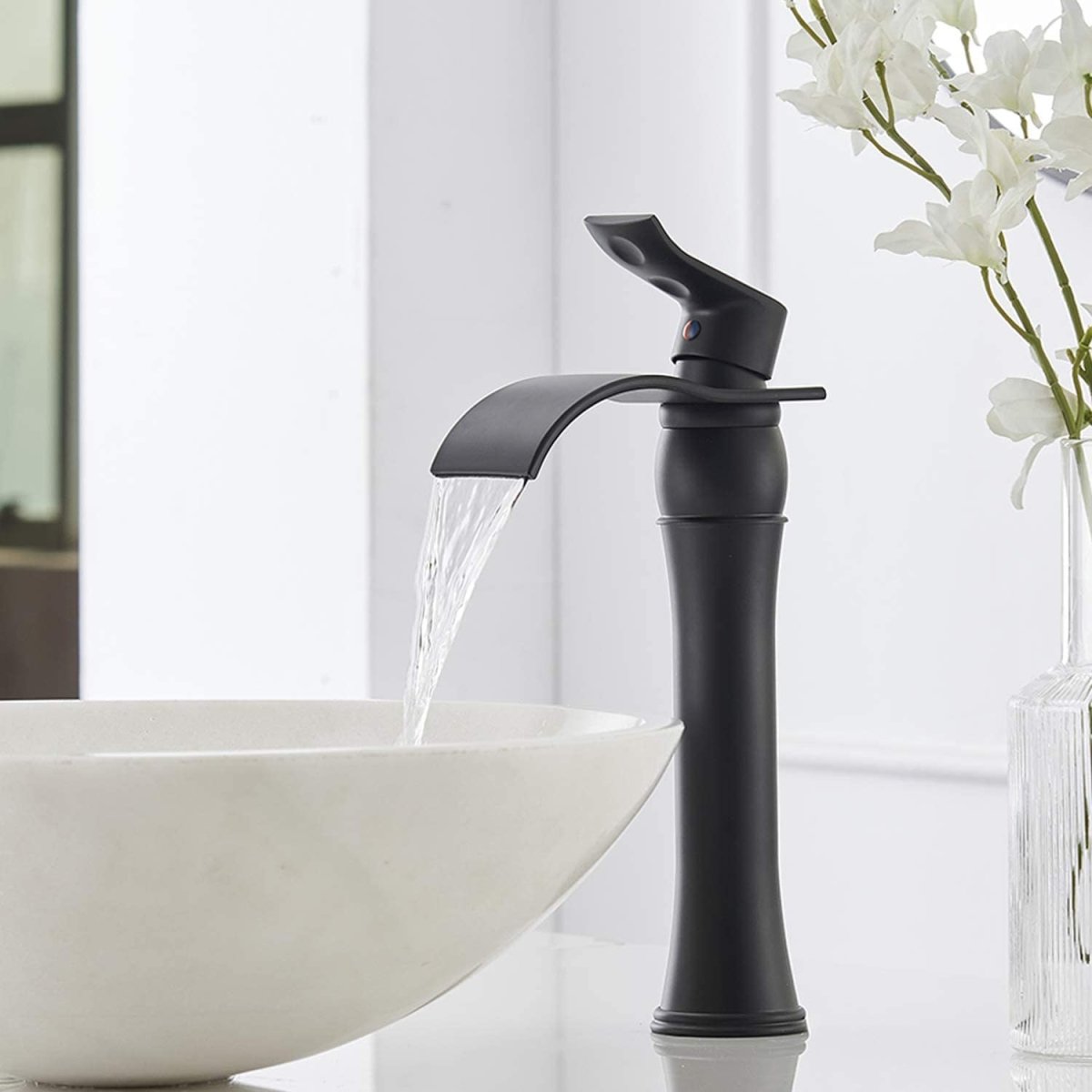 Waterfall Single Hole Single-Handle Bathroom Faucet Black-1 - buyfaucet.com