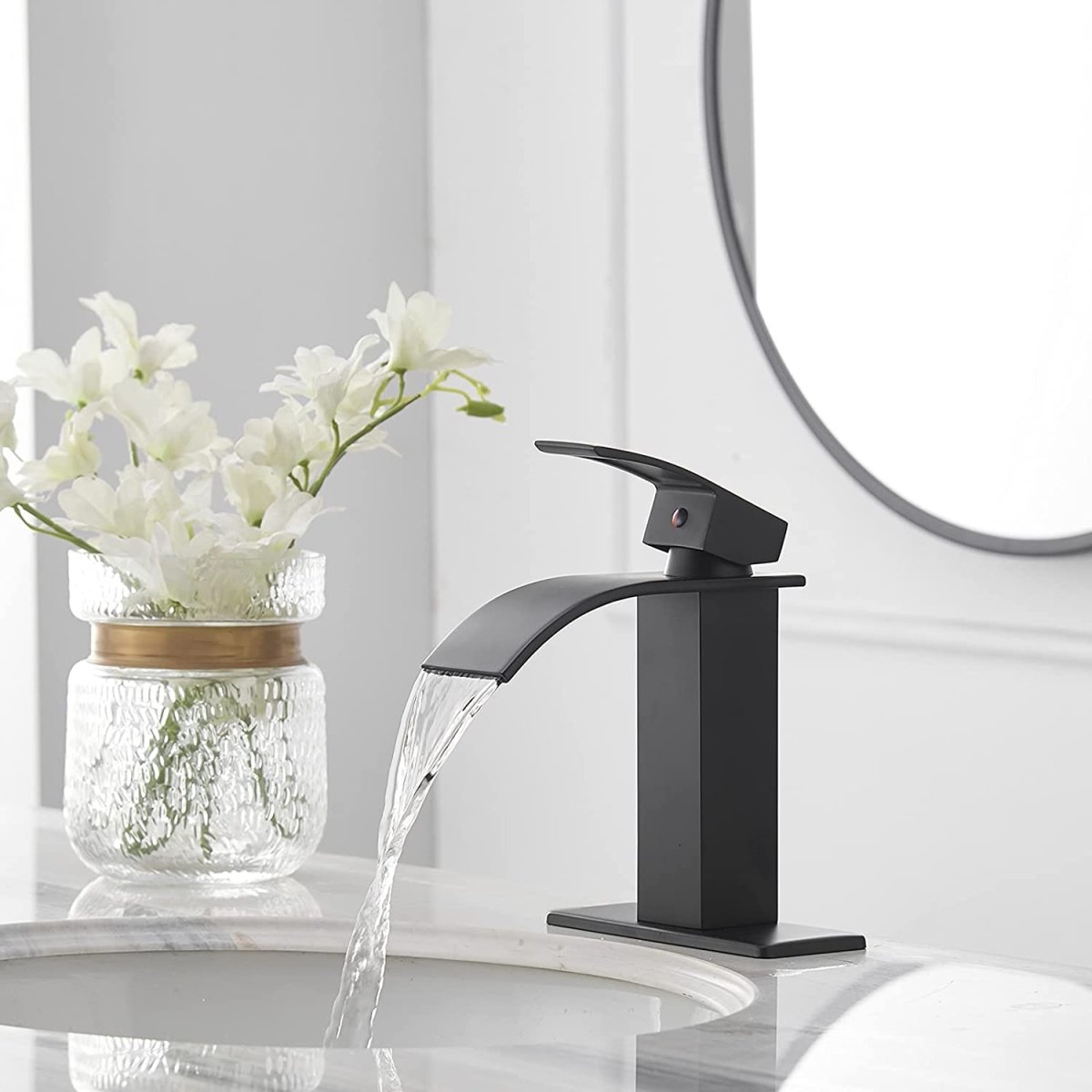 Waterfall Single Hole Single-Handle Bathroom Faucet Black-1 - buyfaucet.com