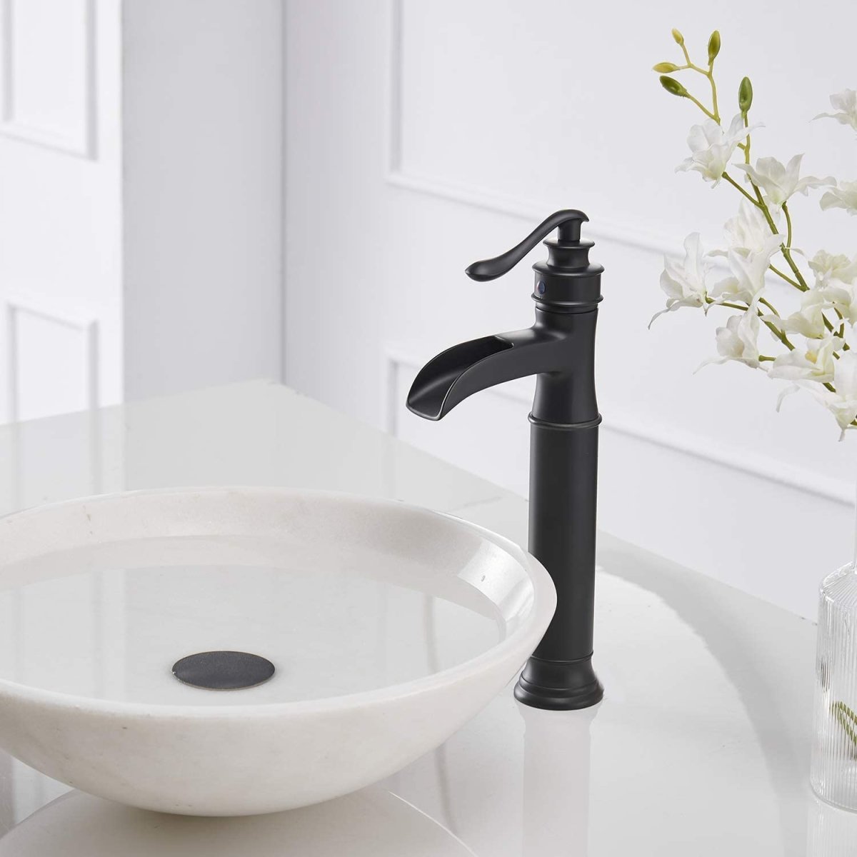 Waterfall Single Hole Single-Handle Bathroom Faucet Black-1 - buyfaucet.com