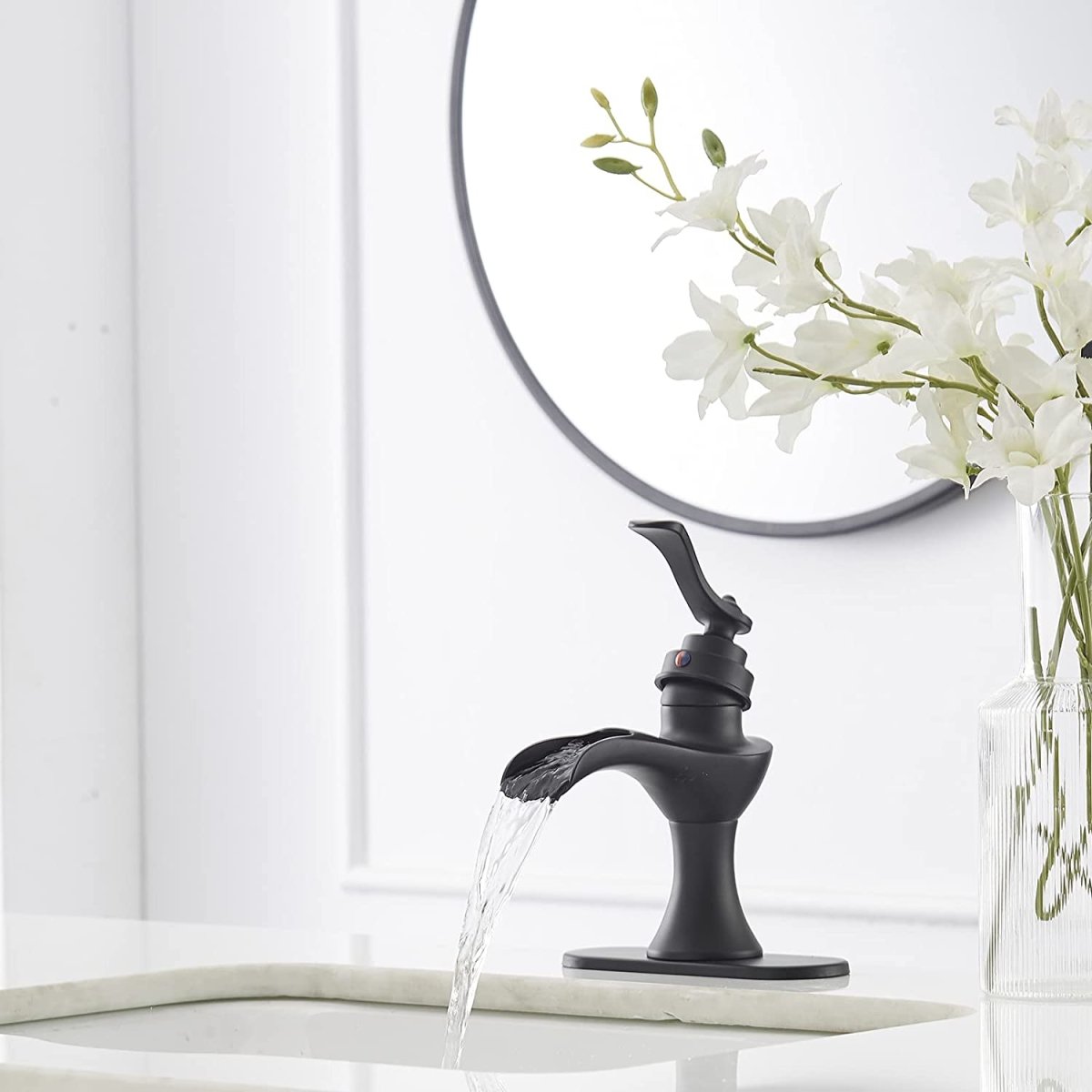 Waterfall Single Hole Single-Handle Bathroom Faucet Black-1 - buyfaucet.com