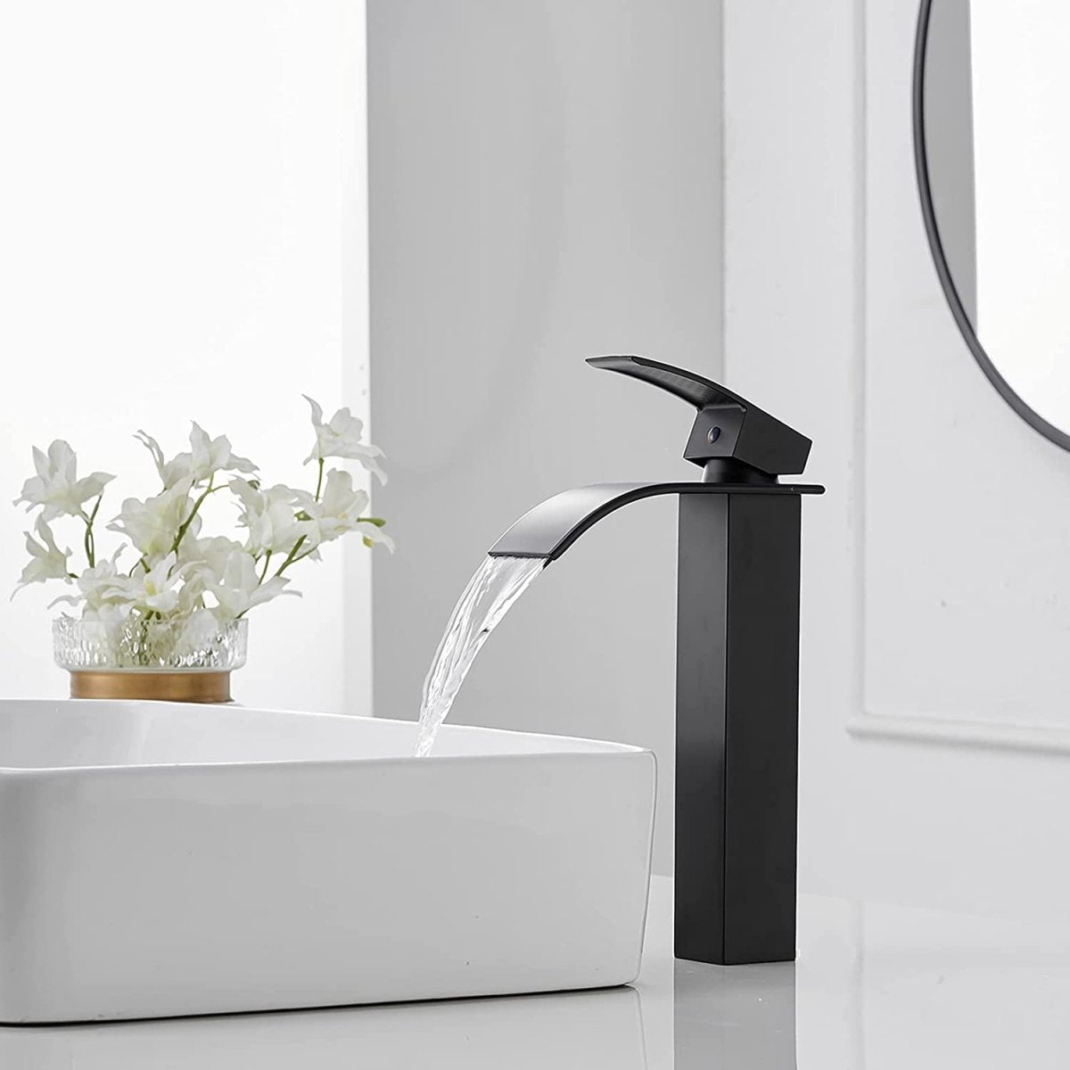 Waterfall Single Hole Single Handle Bathroom Faucet Black-1 - buyfaucet.com