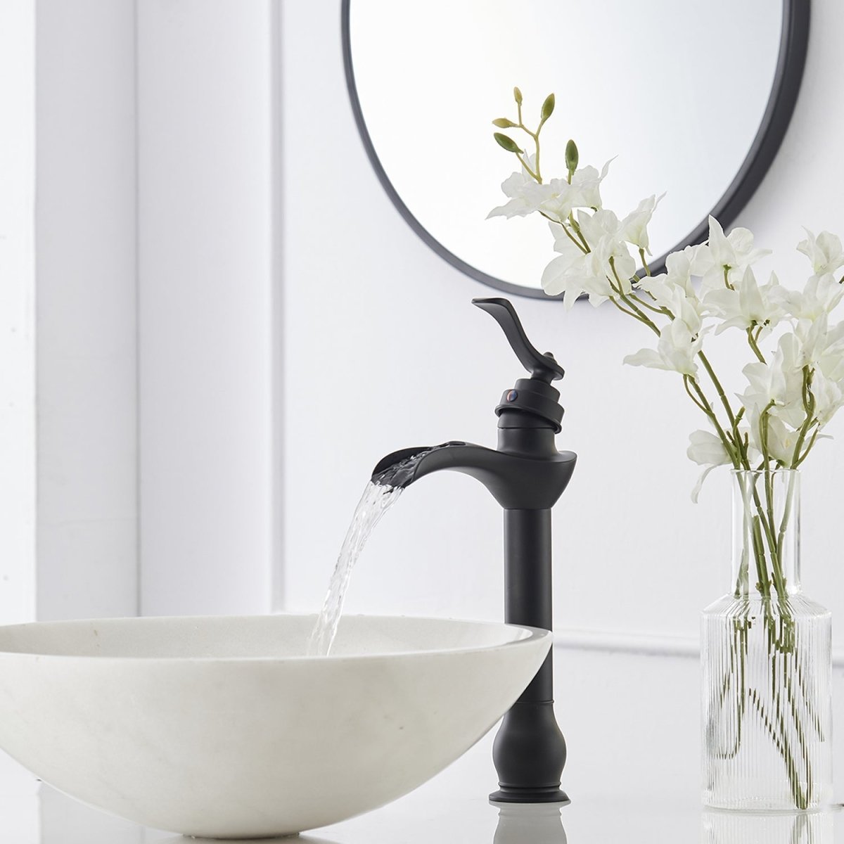 Waterfall Single Hole Single-Handle Bathroom Faucet Black-1 - buyfaucet.com
