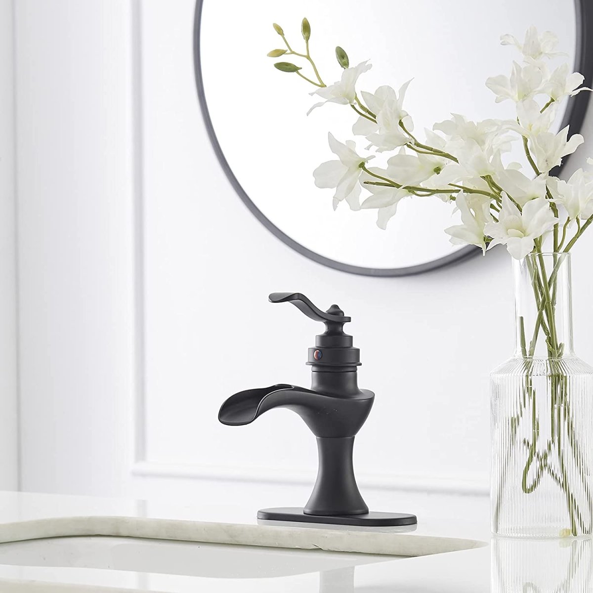 Waterfall Single Hole Single-Handle Bathroom Faucet Black-1 - buyfaucet.com