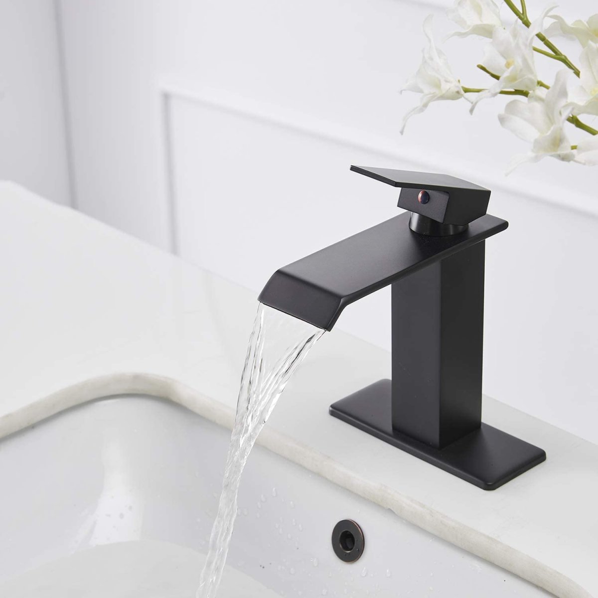 Waterfall Single Hole Single-Handle Bathroom Faucet Black-1 - buyfaucet.com