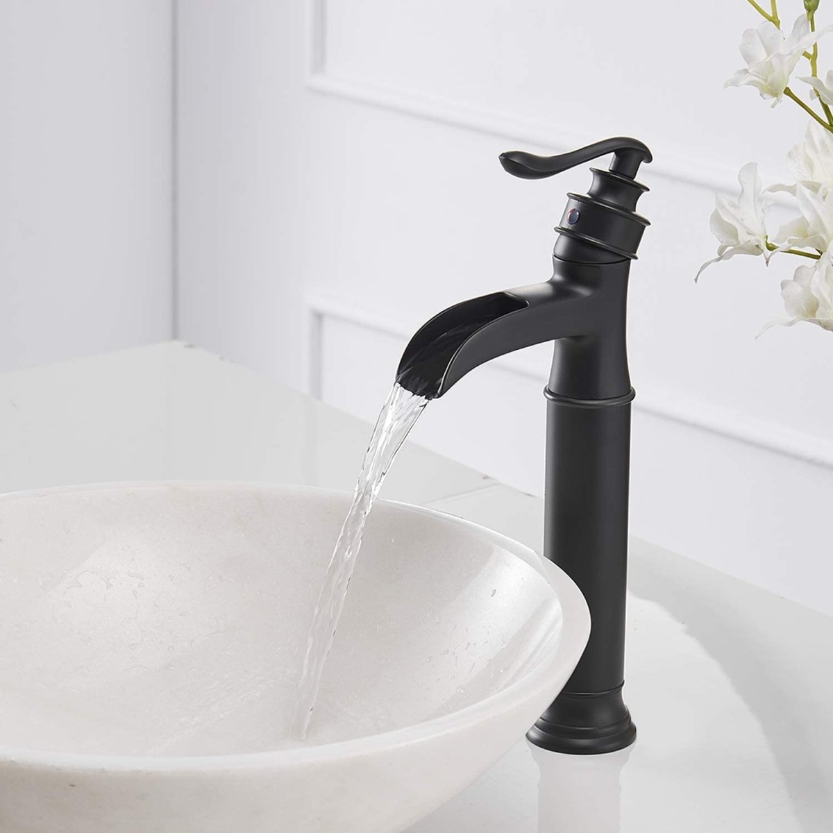 Waterfall Single Hole Single-Handle Bathroom Faucet Black-1 - buyfaucet.com