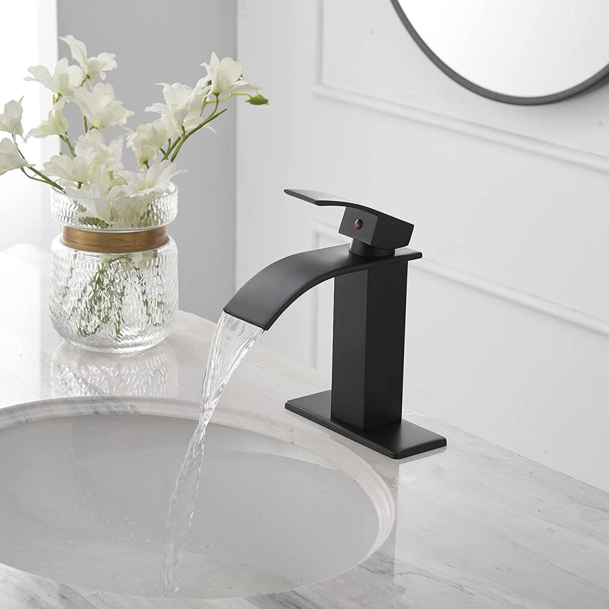 Waterfall Single Hole Single-Handle Bathroom Faucet Black-1 - buyfaucet.com