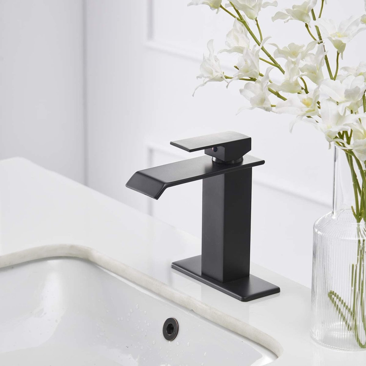 Waterfall Single Hole Single-Handle Bathroom Faucet Black-1 - buyfaucet.com