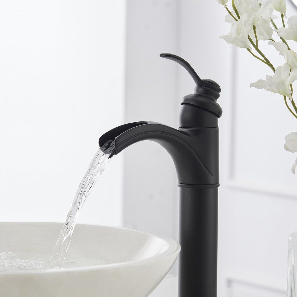 Waterfall Single Hole Single-Handle Bathroom Faucet Black - buyfaucet.com