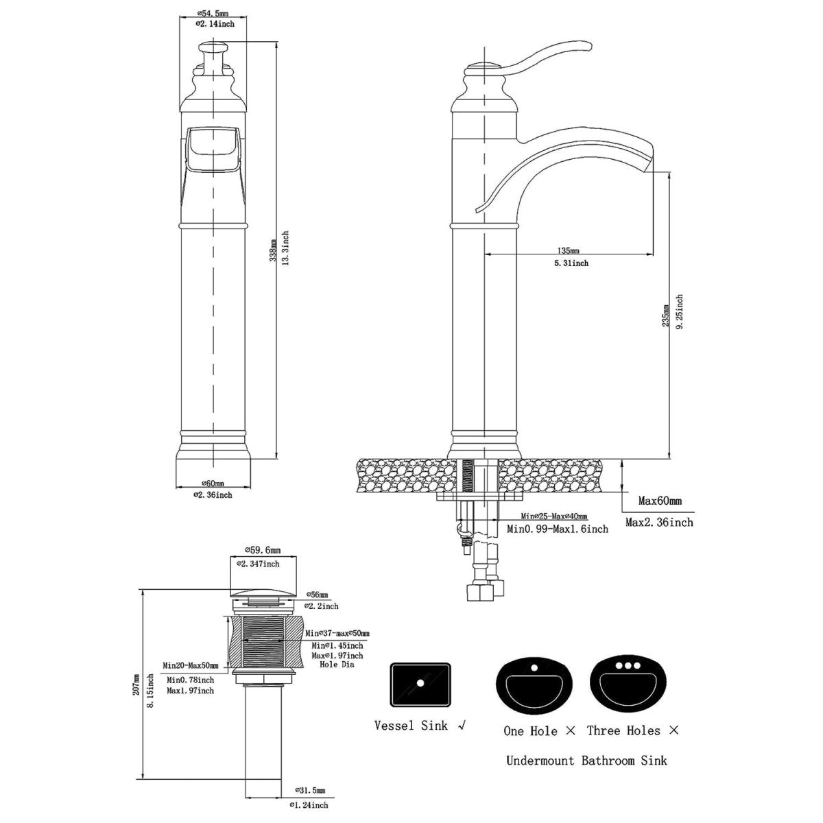 Waterfall Single Hole Single-Handle Bathroom Faucet Black - buyfaucet.com