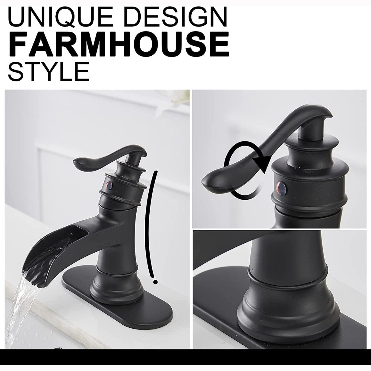 Waterfall Single Hole Single-Handle Bathroom Faucet Black - buyfaucet.com