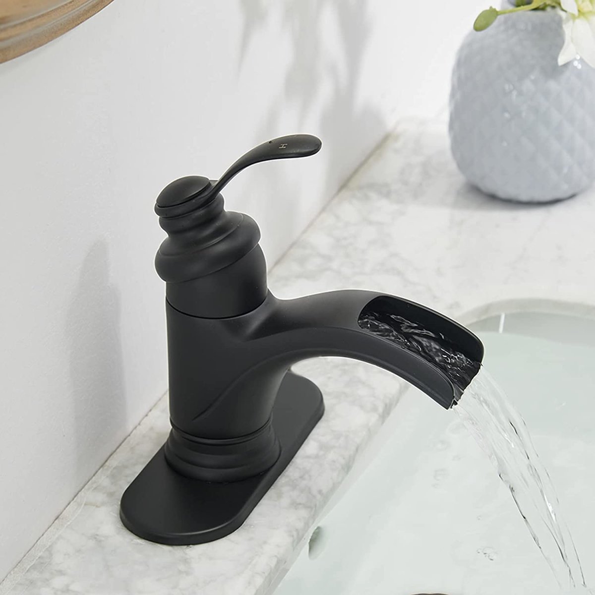 Waterfall Single Hole Single-Handle Bathroom Faucet Black - buyfaucet.com