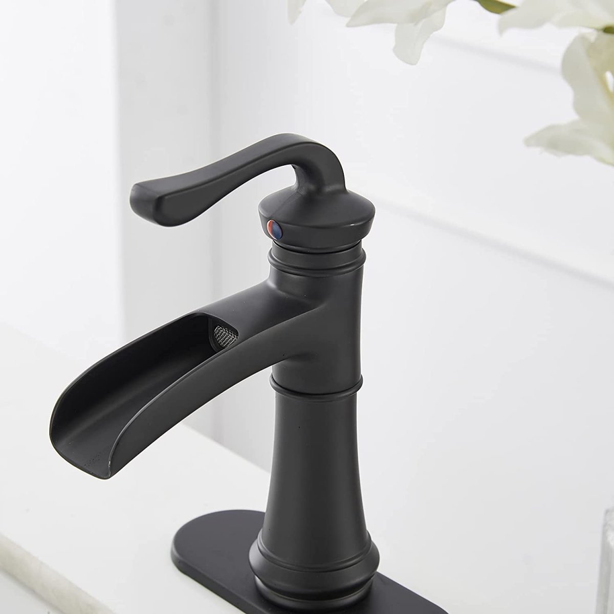 Waterfall Single Hole Single-Handle Bathroom Faucet Black - buyfaucet.com