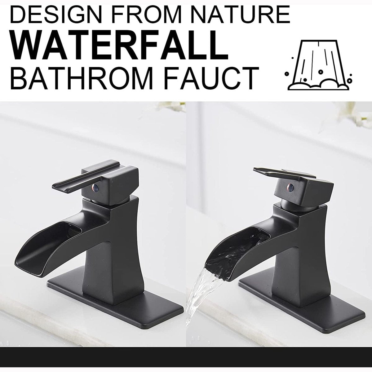 Waterfall Single Hole Single-Handle Bathroom Faucet Black - buyfaucet.com