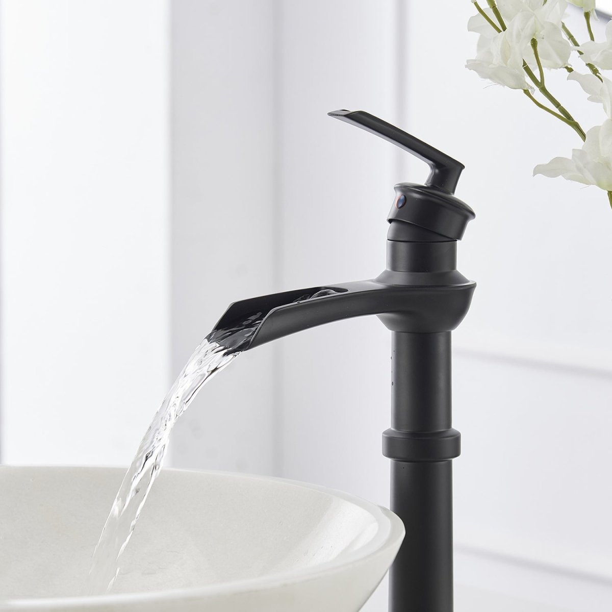 Waterfall Single Hole Single-Handle Bathroom Faucet Black - buyfaucet.com