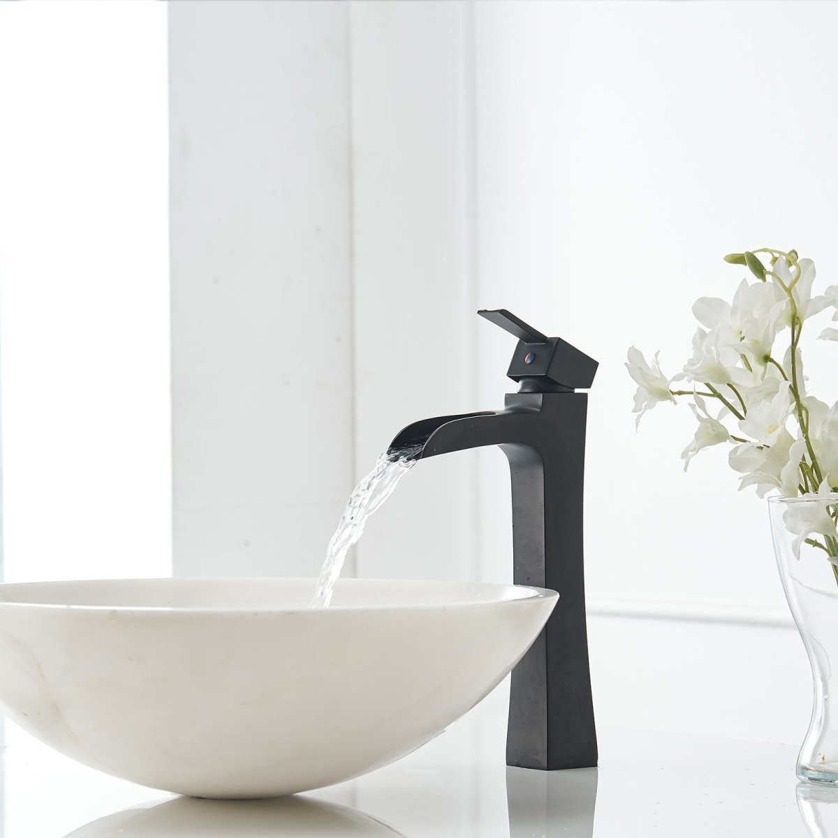 Waterfall Single Hole Single-Handle Bathroom Faucet Black - buyfaucet.com