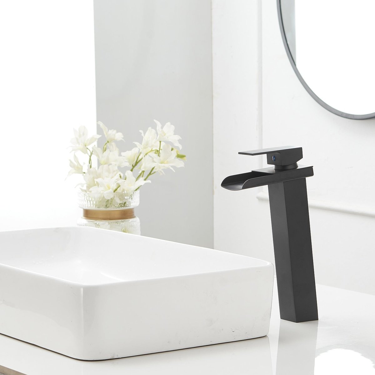 Waterfall Single Hole Single Handle Bathroom Faucet Black - buyfaucet.com