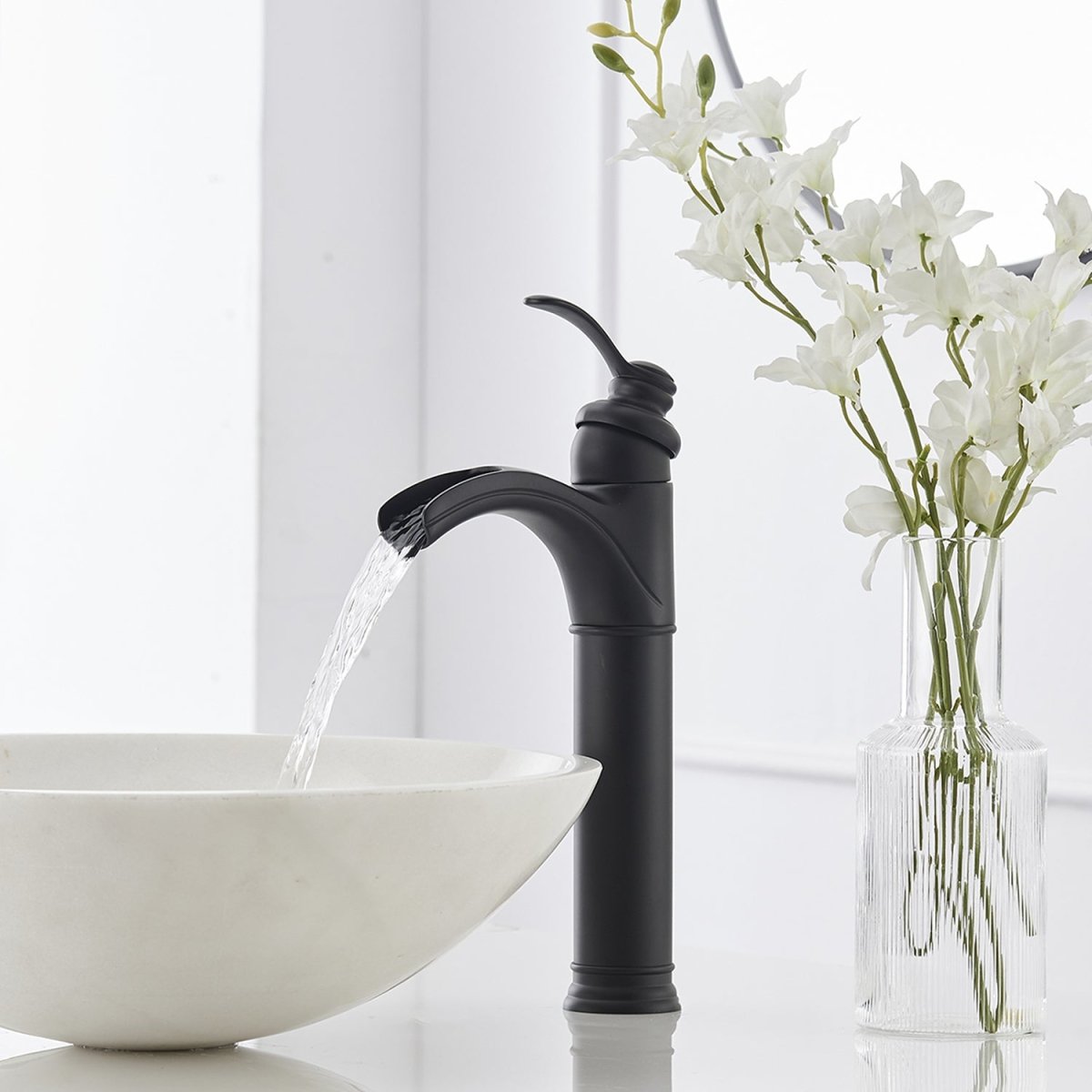 Waterfall Single Hole Single-Handle Bathroom Faucet Black - buyfaucet.com