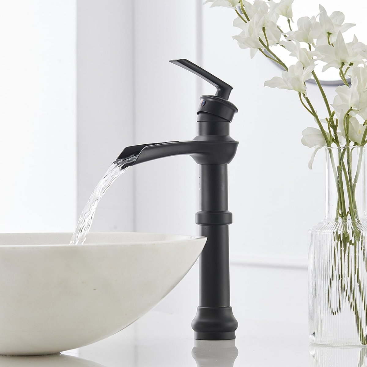 Waterfall Single Hole Single-Handle Bathroom Faucet Black - buyfaucet.com