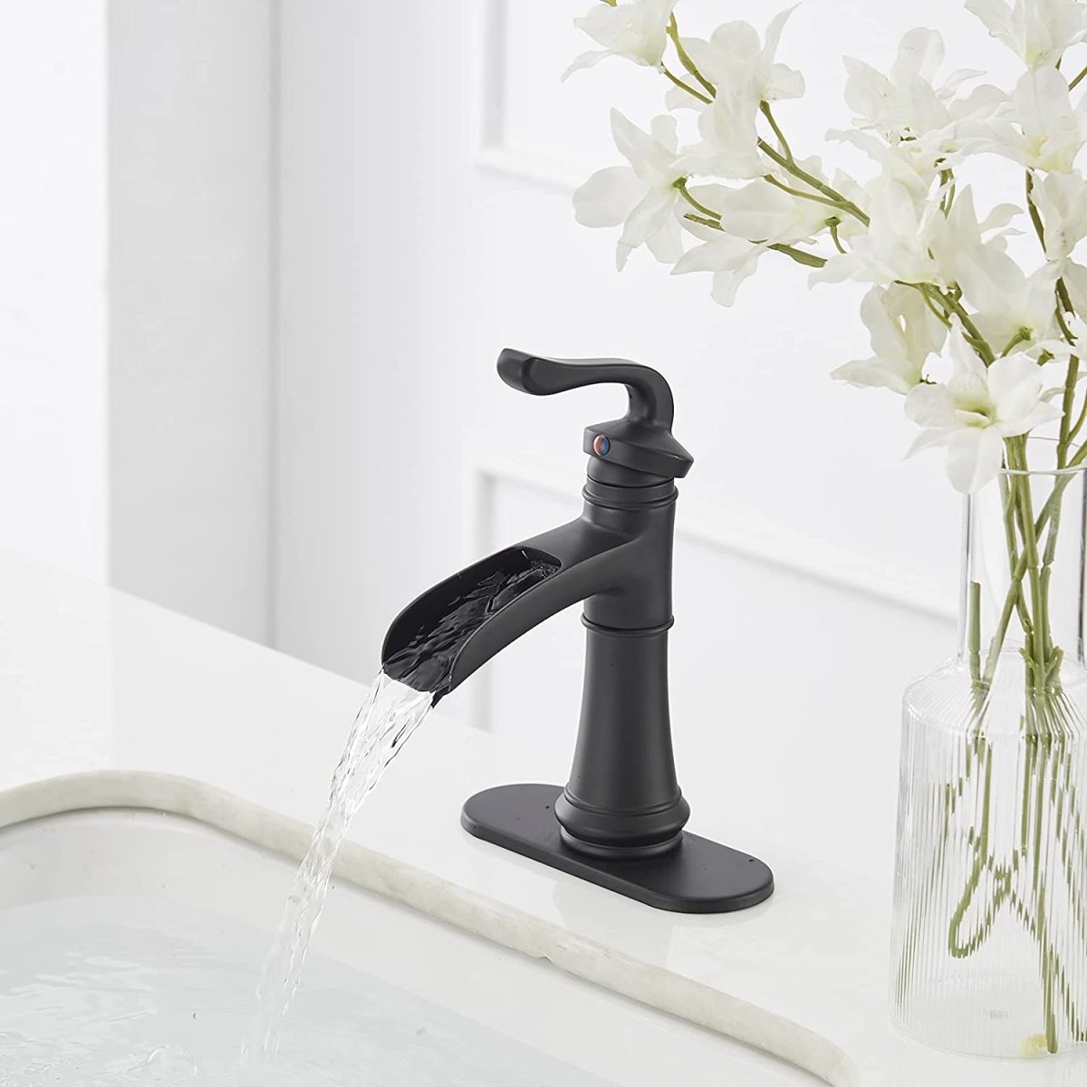Waterfall Single Hole Single-Handle Bathroom Faucet Black - buyfaucet.com