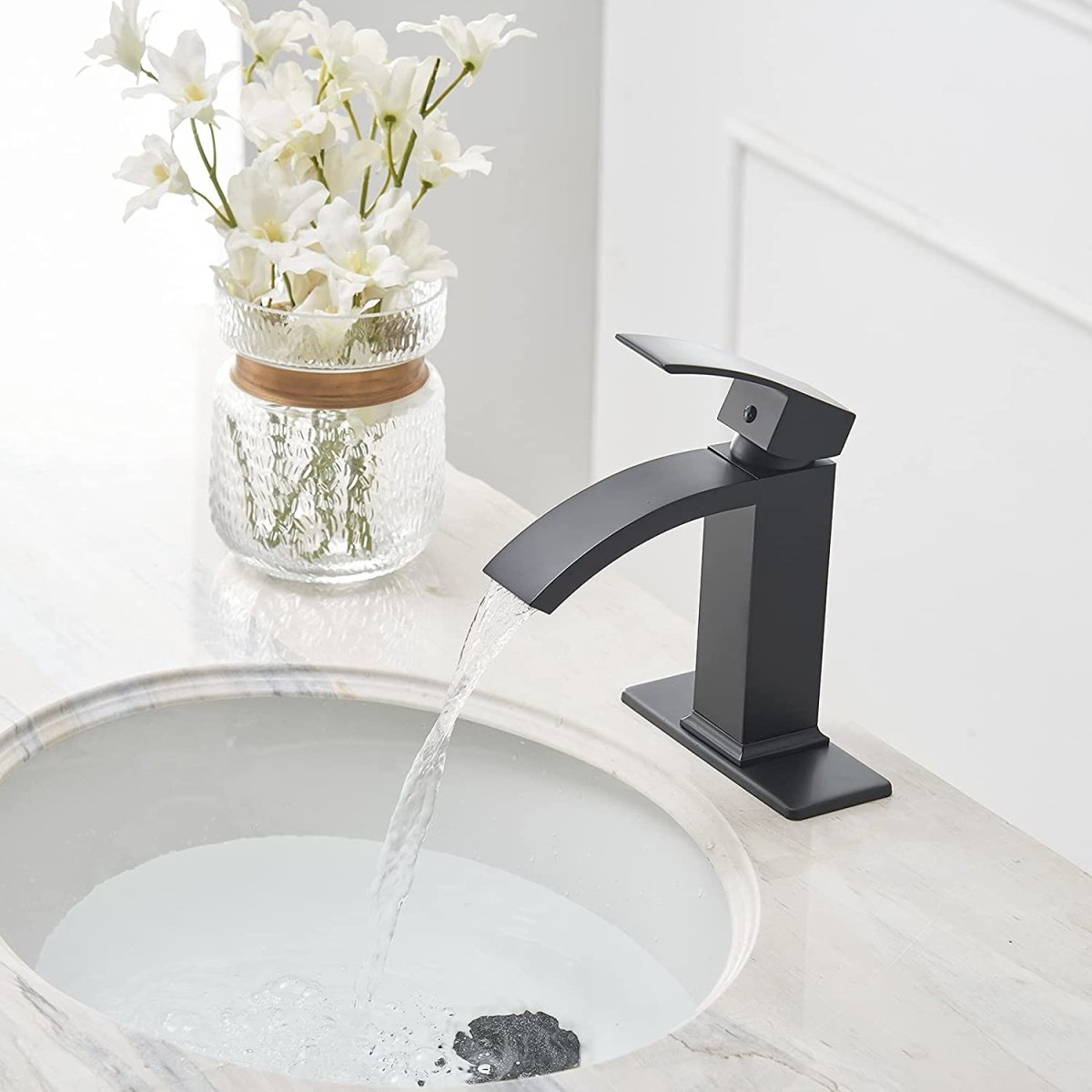 Waterfall Single Hole Single-Handle Bathroom Faucet Black - buyfaucet.com