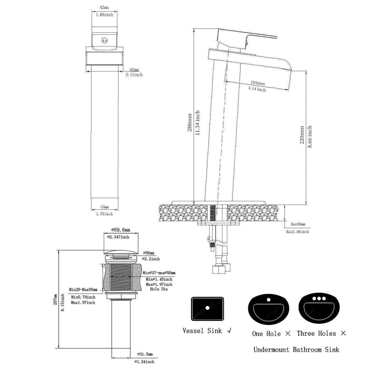 Waterfall Single Hole Single Handle Bathroom Faucet Black - buyfaucet.com