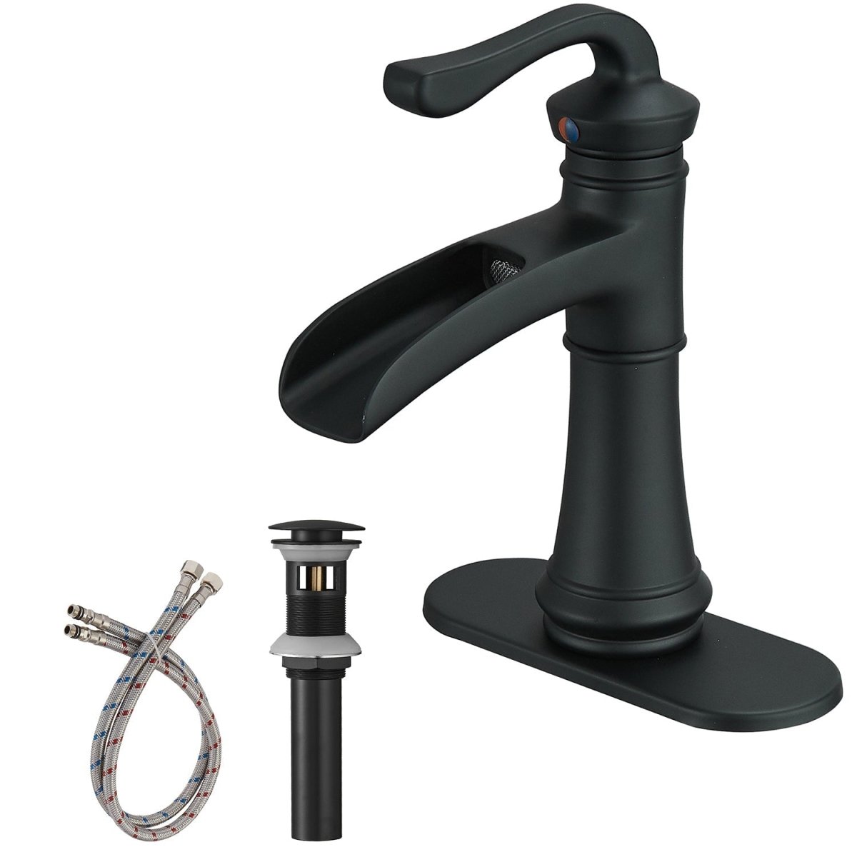 Waterfall Single Hole Single-Handle Bathroom Faucet Black - buyfaucet.com