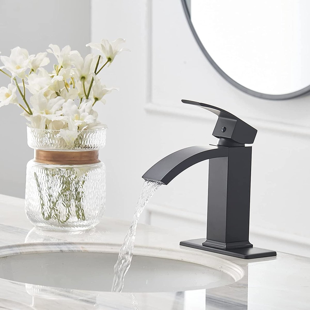 Waterfall Single Hole Single-Handle Bathroom Faucet Black - buyfaucet.com