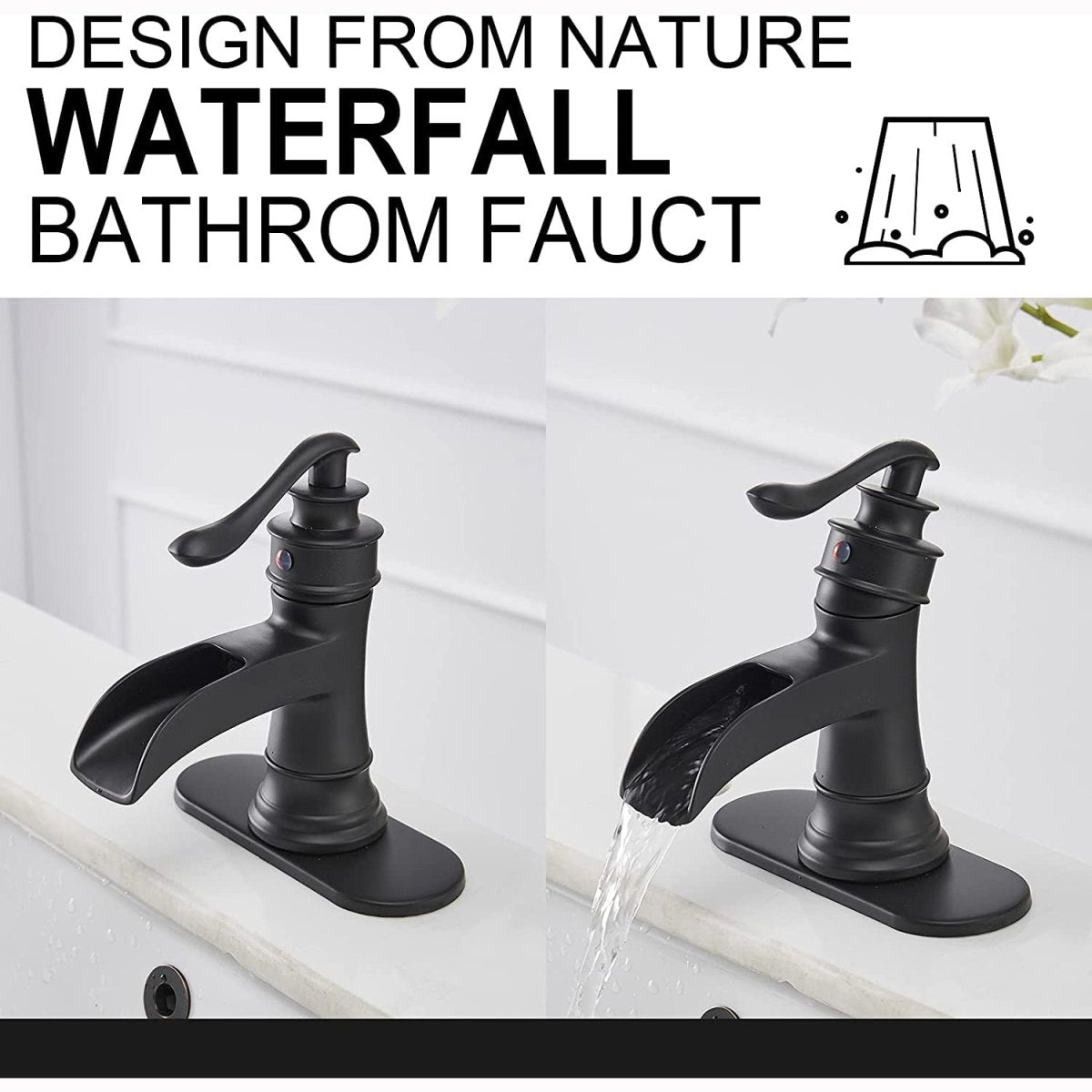 Waterfall Single Hole Single-Handle Bathroom Faucet Black - buyfaucet.com