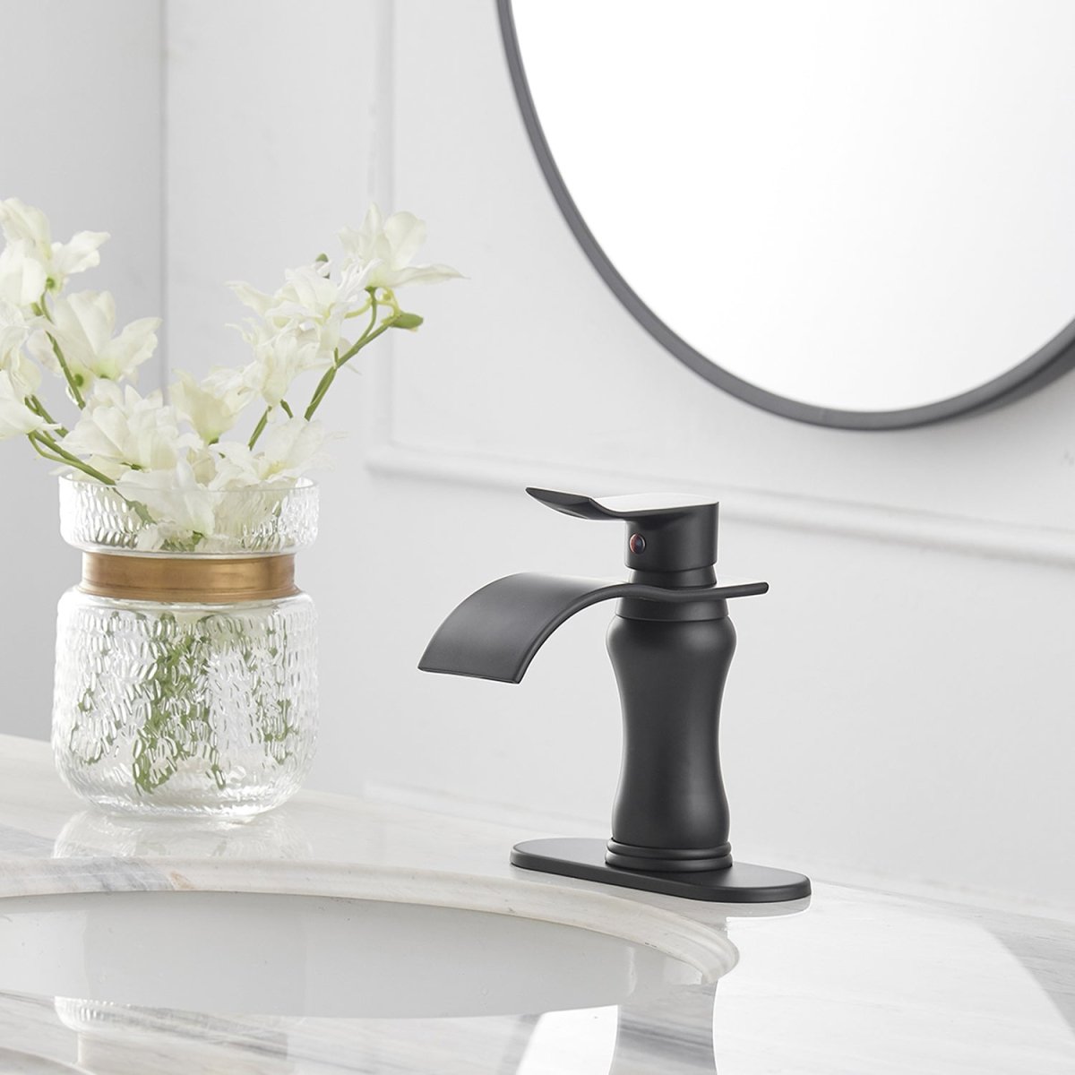 Waterfall Single Hole Single-Handle Bathroom Faucet Black - buyfaucet.com