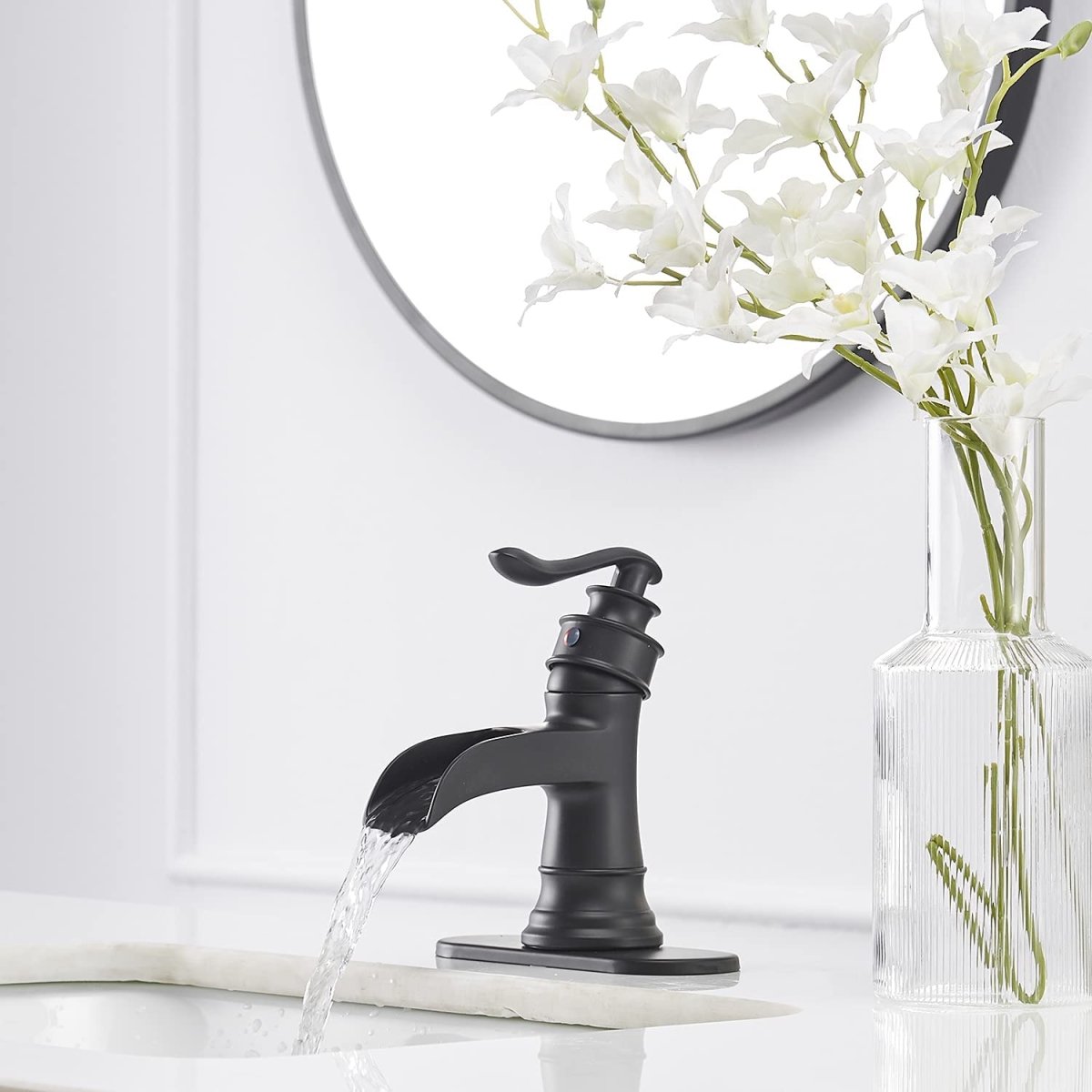 Waterfall Single Hole Single-Handle Bathroom Faucet Black - buyfaucet.com