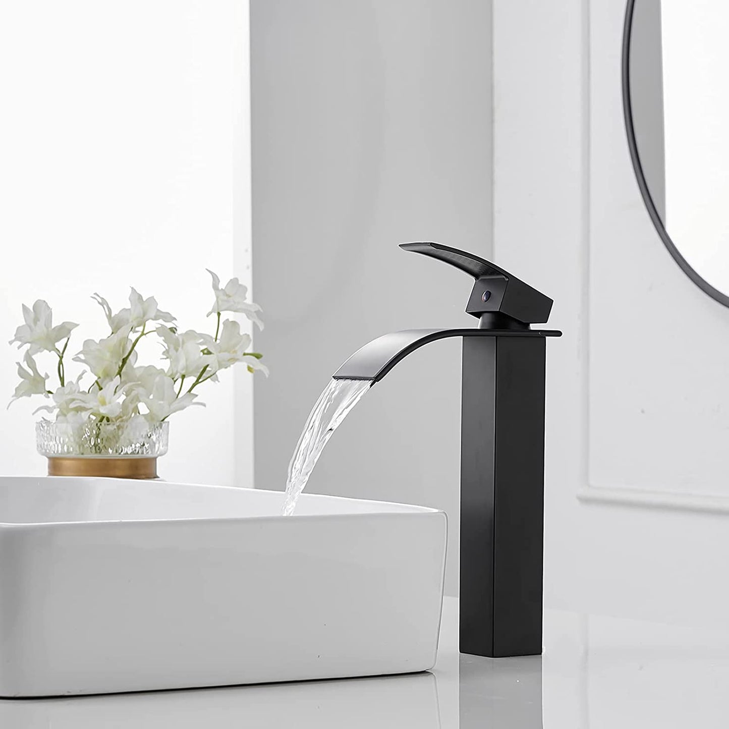 Waterfall Single Hole Single Handle Bathroom Faucet Black - buyfaucet.com
