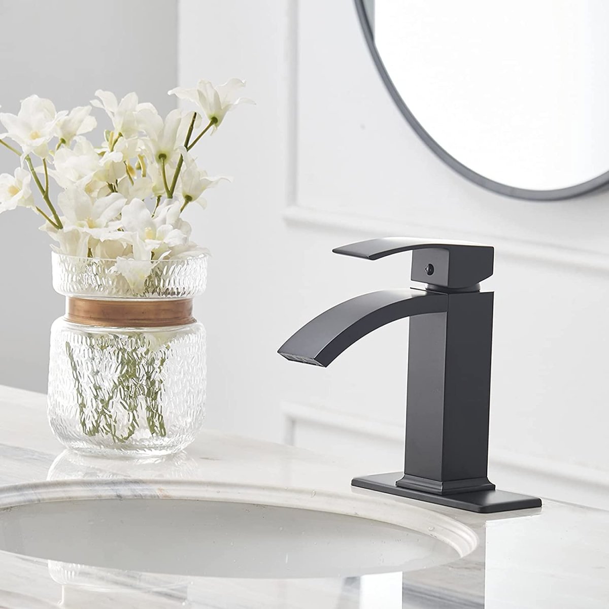 Waterfall Single Hole Single-Handle Bathroom Faucet Black - buyfaucet.com