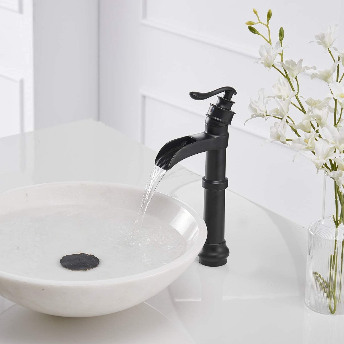 Waterfall Single Hole Single-Handle Bathroom Faucet Black - buyfaucet.com