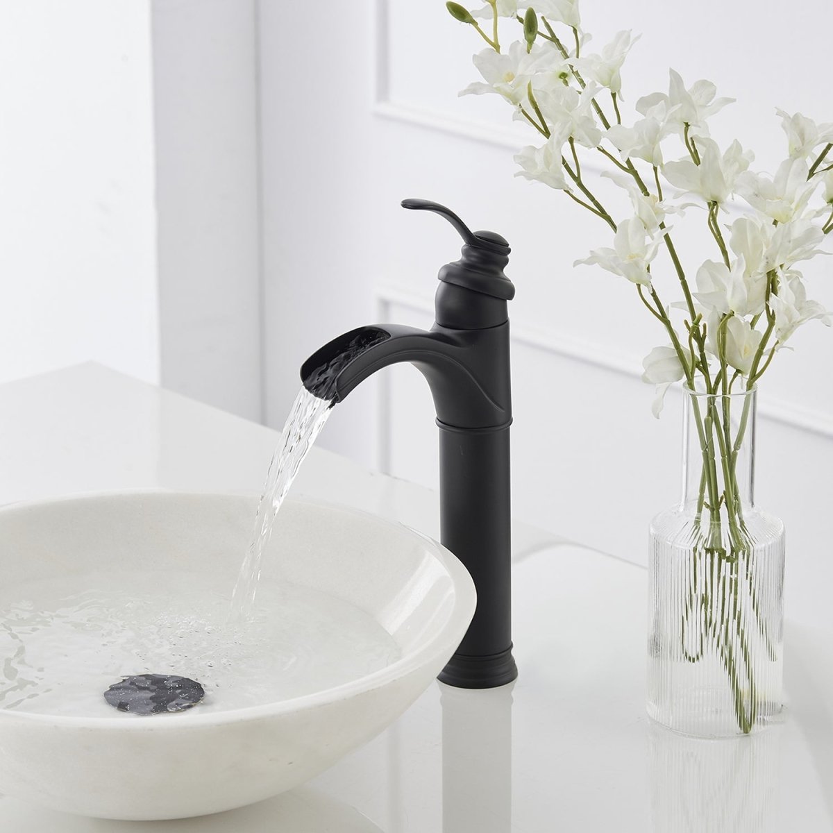 Waterfall Single Hole Single-Handle Bathroom Faucet Black - buyfaucet.com