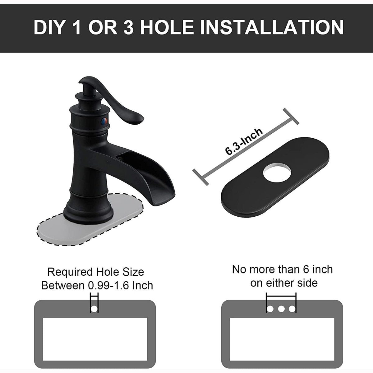 Waterfall Single Hole Single-Handle Bathroom Faucet Black - buyfaucet.com