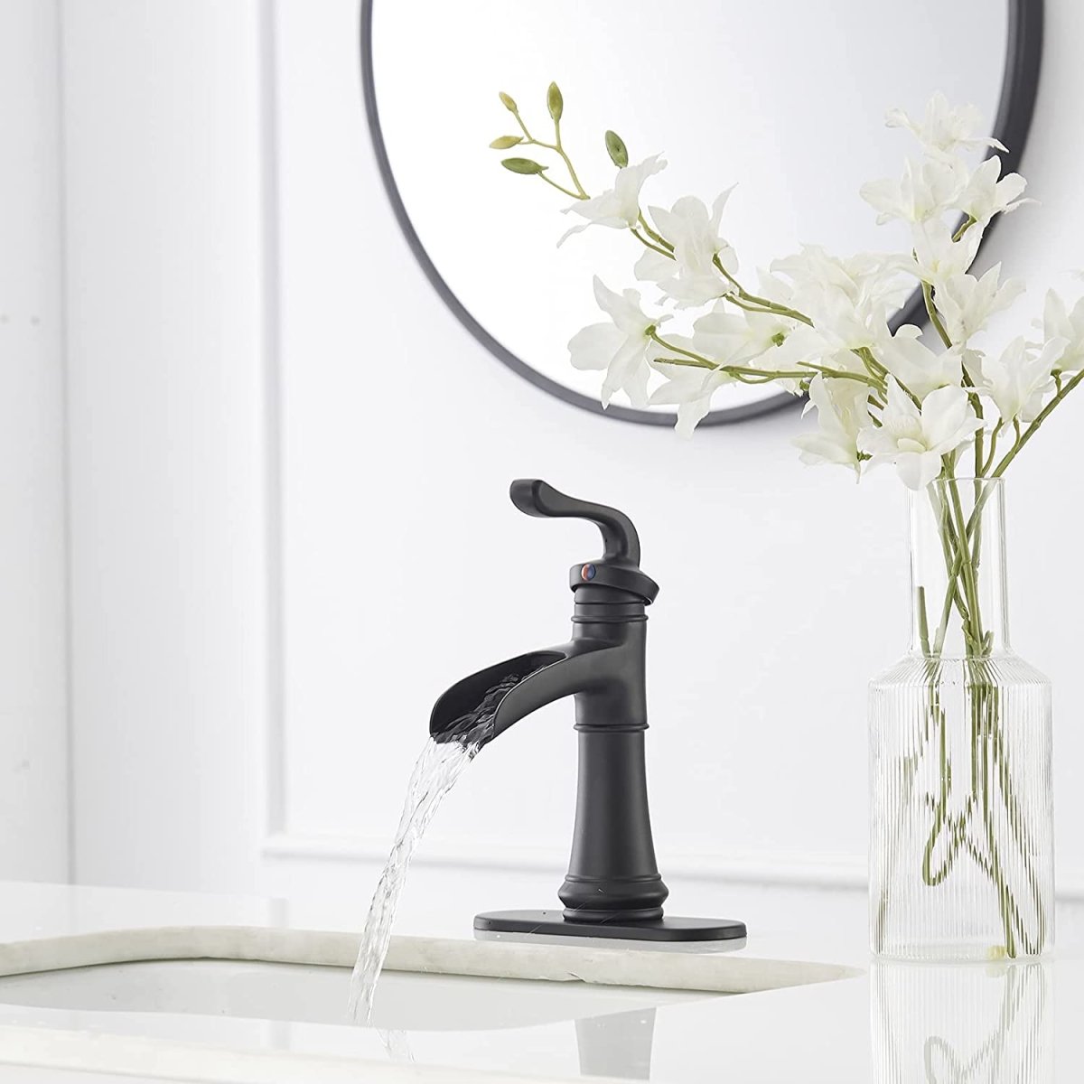 Waterfall Single Hole Single-Handle Bathroom Faucet Black - buyfaucet.com