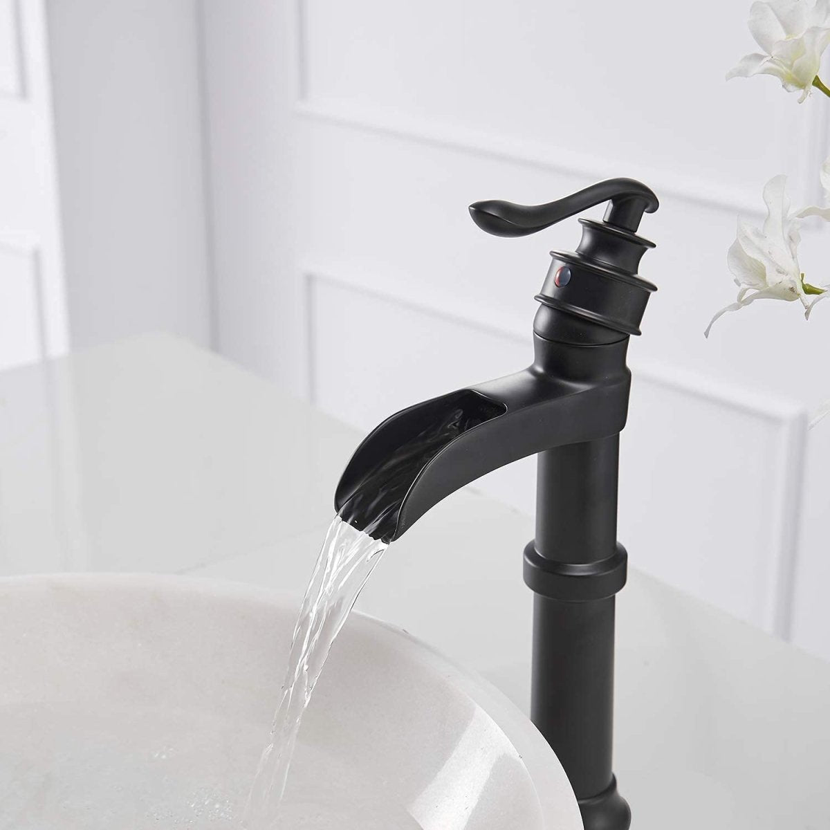 Waterfall Single Hole Single-Handle Bathroom Faucet Black - buyfaucet.com