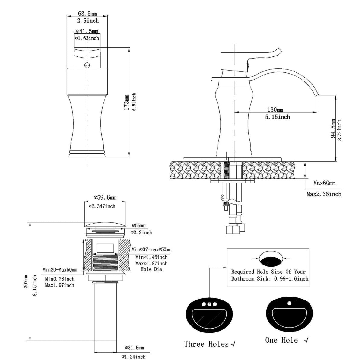 Waterfall Single Hole Single-Handle Bathroom Faucet Black - buyfaucet.com