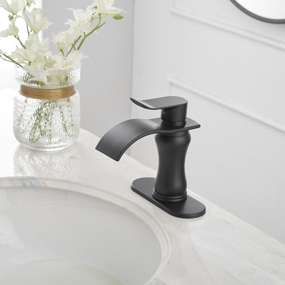 Waterfall Single Hole Single-Handle Bathroom Faucet Black - buyfaucet.com